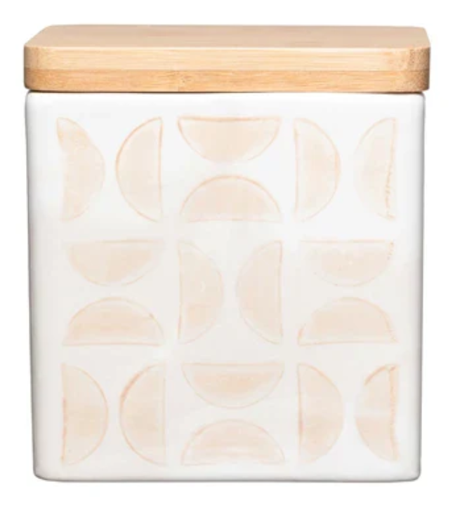 Stoneware Canister with Wood Top