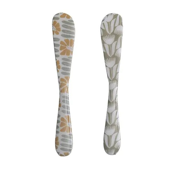 6" Floral Enameled Canape Knife - Set of 2