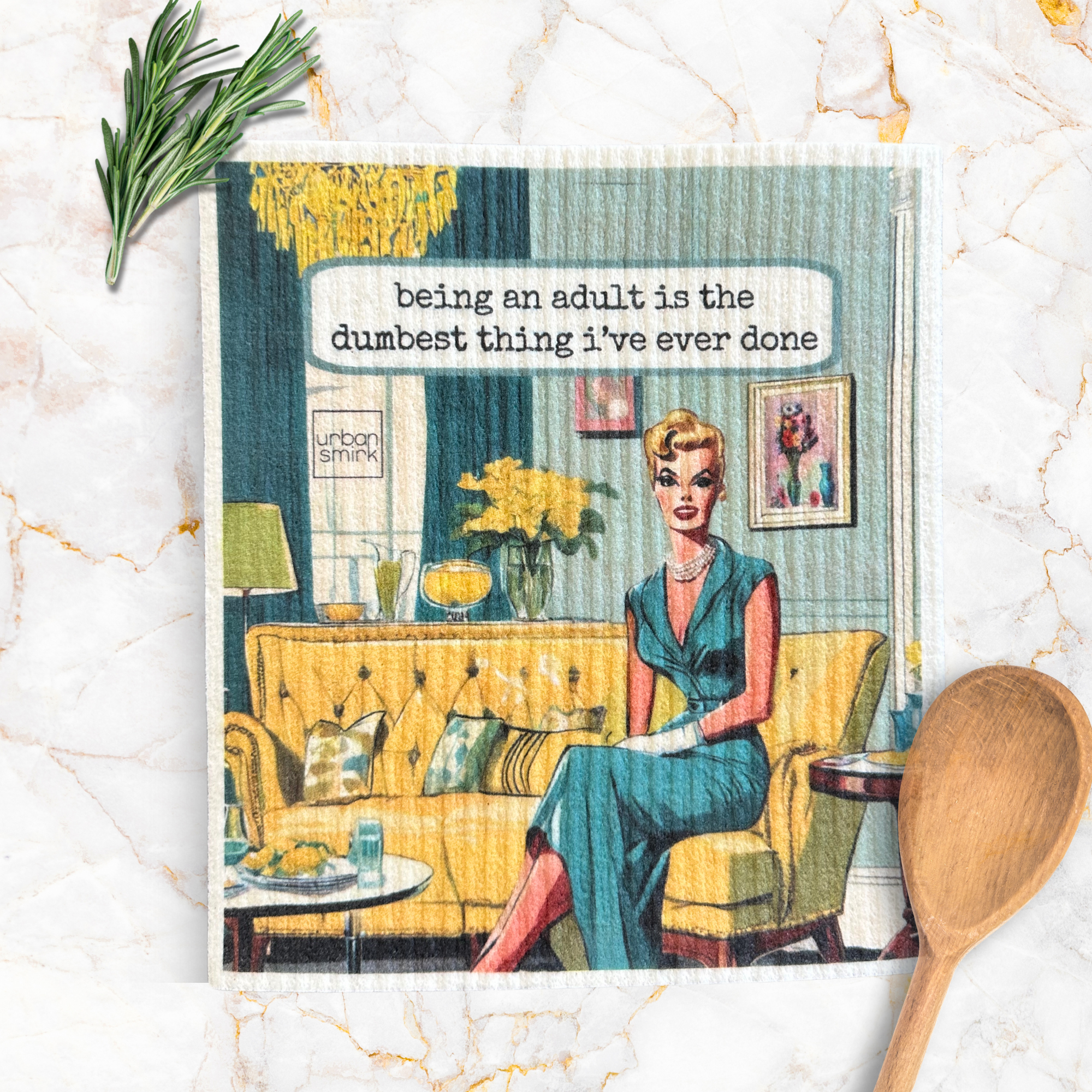 Adulting - Funny Vintage Swedish Dishcloth for White Divas
