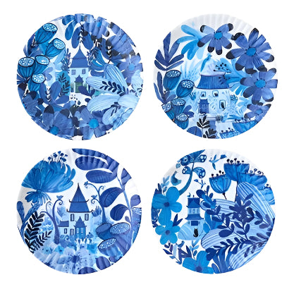 Blue & White 9" Chinoiserie Melamine "Paper" Plate - Set of 4