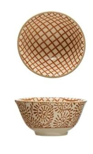 Stoneware Pinch Pot w/ Pattern, Multi Color, 4 Styles