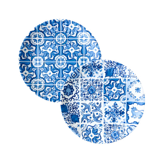 Blue & White 11" Melamine "Paper" Plate - Set of 4