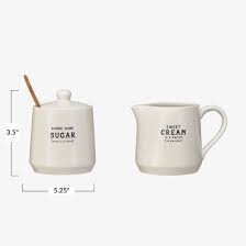 Stoneware Creamer and Sugar Pot Set with Bamboo Spoon